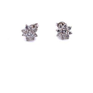 14K White Gold Diamond Cluster Flower Stud Earrings